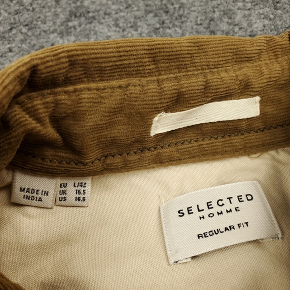 Selected Homme Corduroy Shirt Mens 16.5 Large Brown Button Up Organic Cotton - Picture 4 of 10